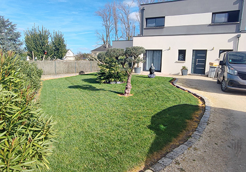 Notre gazon en rouleaux dans le jardin de Heltzle en Indre-et-Loire